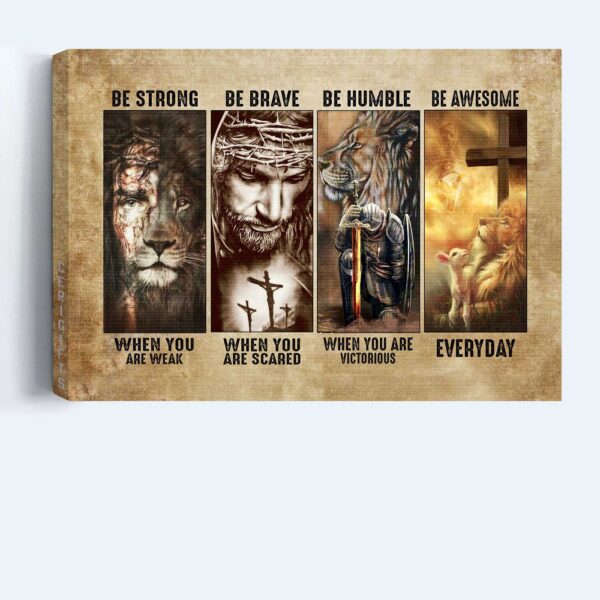Jesus Lion King  Poster Home Decor Gift: Be Strong Landscape Poster Home Decor Gift for Christian