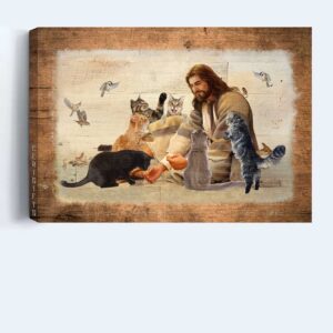Jesus Landscape Poster Home Decor Gift - Christian Wall Art with Cats and Hummingbird Painting 3
