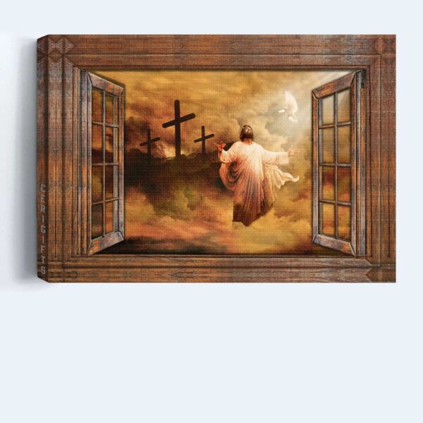 Jesus Landscape Poster Home Decor Gift – Christian Wall Art with The Rugged Cross and Heaven s Light – Perfect Gift for Christians