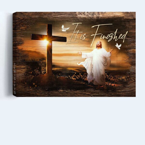 Jesus Landscape Poster Home Decor Gift – Christian Wall Art with The Rugged Cross and It is Finished Painting – Landscape Prints for Christians