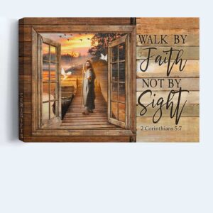 Jesus Landscape Poster Home Decor Gift - Walking with Jesus by River Christian Wall Art Print 1