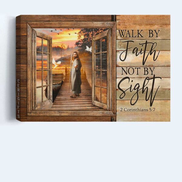 Jesus Landscape Poster Home Decor Gift – Walking with Jesus by River Christian Wall Art Print