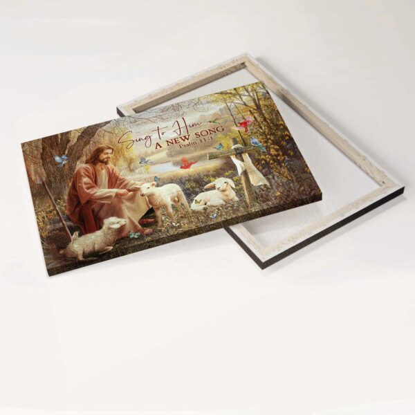 Jesus Landscape Poster: Christian Home Decor Gift with White Sheep and Cardinal