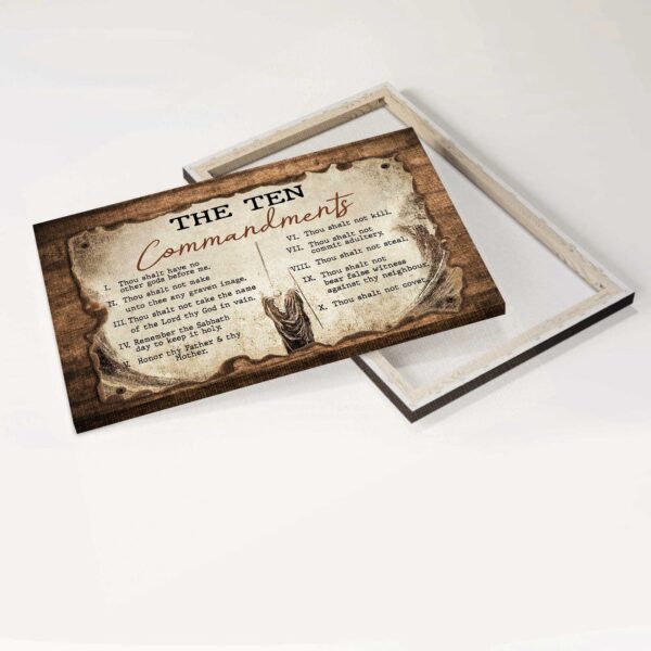 Jesus Landscape Poster Home Decor – Christian Wall Art Gift with Ten Commandments on Wooden Background