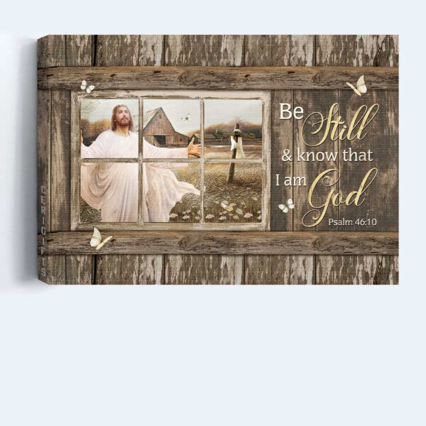 Jesus Landscape Poster Home Decor Gift – Christian Wall Art Prints with Wooden Cross and White Butterfly