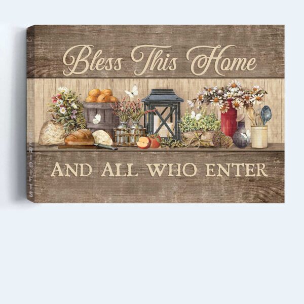 Bless This Home Jesus Landscape Poster – Christian Wall Art Gift with Beautiful Flowers and White Candles