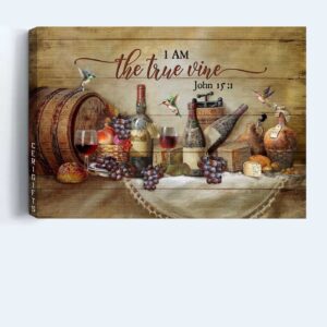 Christian Kitchen Wall Art: Jesus Landscape Poster with Red Wine Barrel and Grape - Gift for Christian Home Decor 1