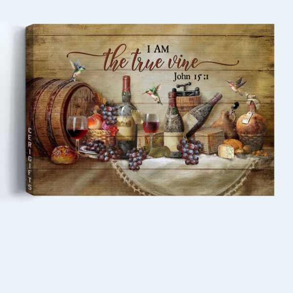 Christian Kitchen Wall Art: Jesus Landscape Poster with Red Wine Barrel and Grape – Gift for Christian Home Decor