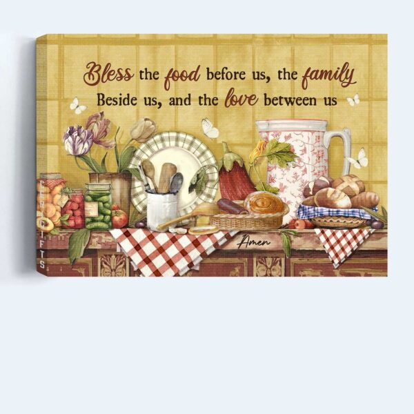 Jesus Landscape Poster Home Decor Gift – Christian Kitchen Wall Art with Bless the Food Theme