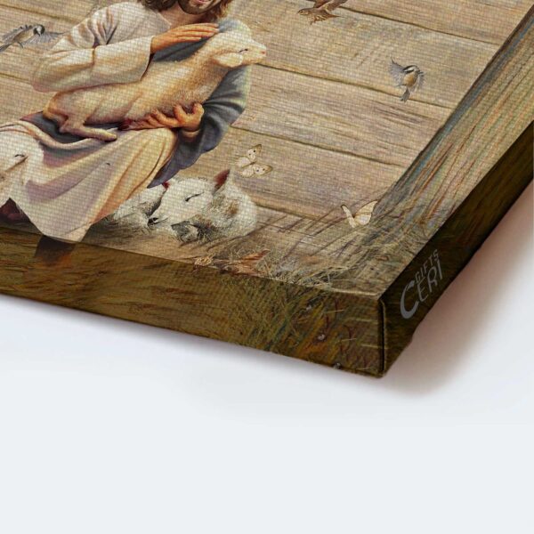 Christian Home Decor Gift: Jesus Landscape Poster with Lambs Butterfly Hummingbird – Give it to God and Go to Sleep – Wall Art Prints
