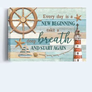 Christian Home Decor Gift: Jesus Landscape Poster with Lighthouse Helm Boat Poster Home Decor Gift - New Beginning Wall Art 1