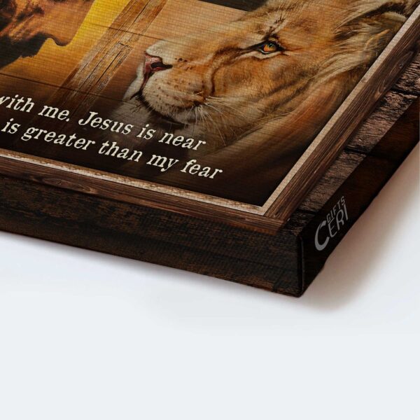 Christian Landscape Poster: Lion of Judah & Big Cross  Poster Home Decor Gift – God is Near Home Decor Gift