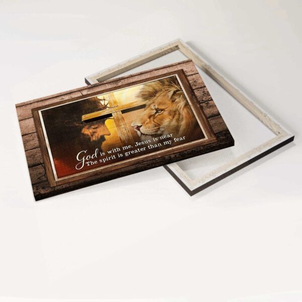 Christian Landscape Poster: Lion of Judah & Big Cross  Poster Home Decor Gift – God is Near Home Decor Gift