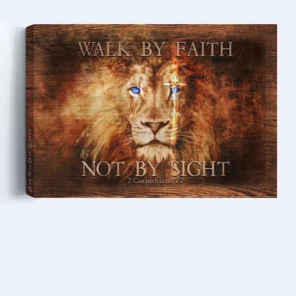 Jesus Lion of Judah Cross  Poster Home Decor Gift – Christian Home Decor Gift – Walk by Faith – Wall Art Print