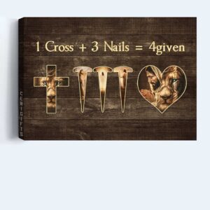 Jesus Lion of Judah Landscape Poster: Christian Home Decor Gift with Cross Nails & Forgiveness 1