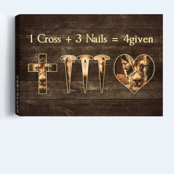 Jesus Lion of Judah Landscape Poster: Christian Home Decor Gift with Cross Nails & Forgiveness