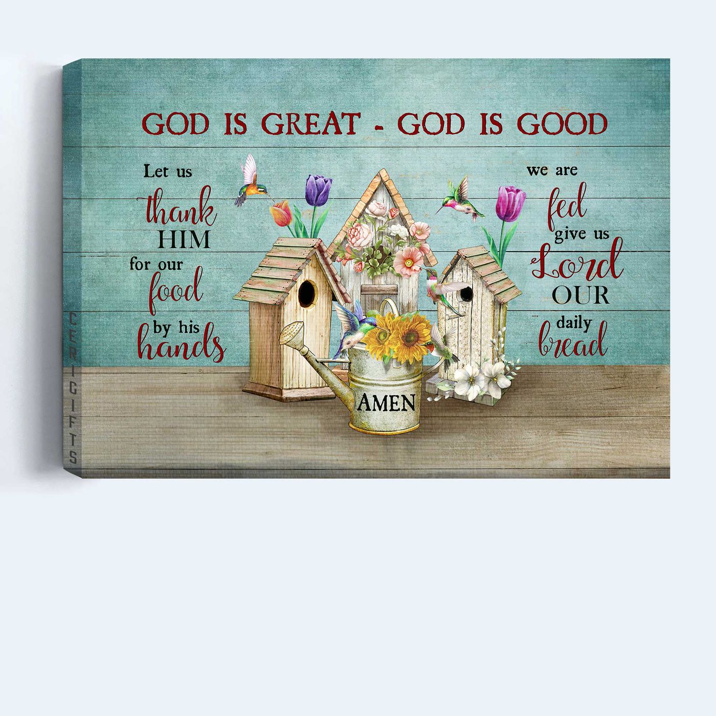 God is Great Jesus Landscape Poster Home Decor Gift – Colorful Flowers Hummingbirds  Poster Home Decor Gift Wall Art for Christian Home