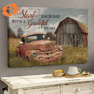 Christian Jesus Landscape Poster - Old Car & Green Meadow Home Decor Gift