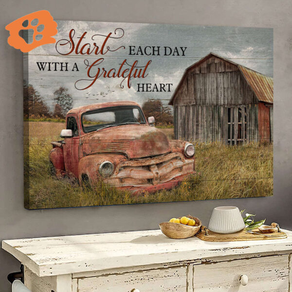 Christian Jesus Landscape Poster – Old Car & Green Meadow Home Decor Gift