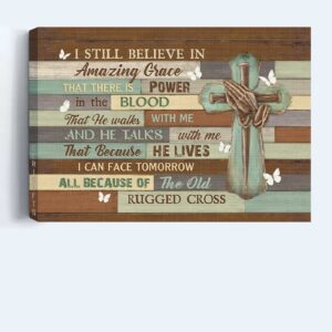 Christian Home Decor Gift: Jesus Landscape Poster with Praying Hands Nail Cross and White Butterfly - Amazing Grace Wall Art 1