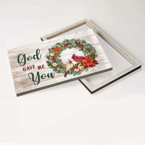 Jesus Landscape Poster Home Decor Gift – Pretty Cardinal Couple & Christmas Wreath – God Gave Me You – Wall Decor Visual Art – Gift For Couple Husband Wife