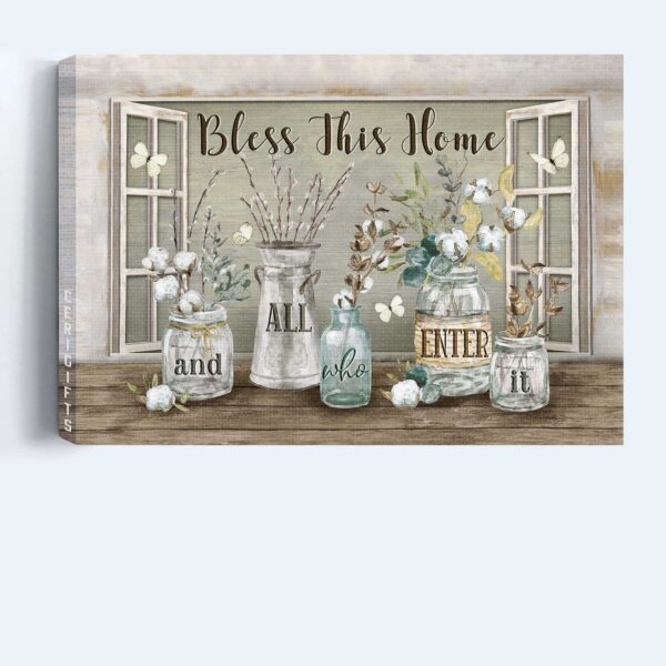 Jesus Landscape Poster – Christian Home Decor Gift with Cotton Flower Crystal Vase and White Butterfly  Poster Home Decor Gift