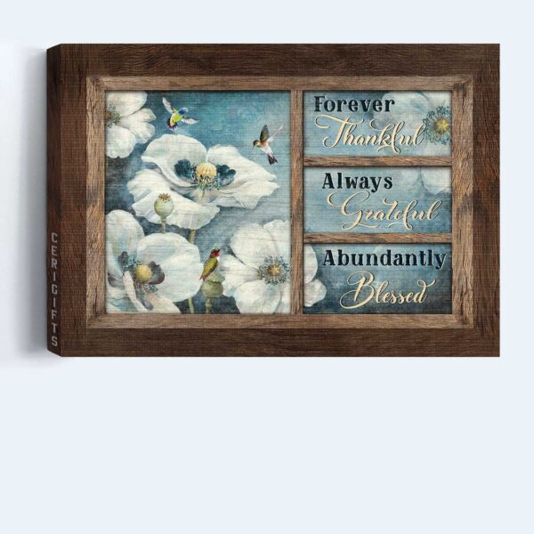 Jesus Landscape Poster Home Decor Gift – Hummingbird & White Flower Painting for Christians – Grateful Blessings Christian Wall Art