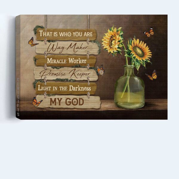 Christian Home Decor Gift: Jesus Landscape Poster with Sunflower Vase Butterfly – Christian Wall Art
