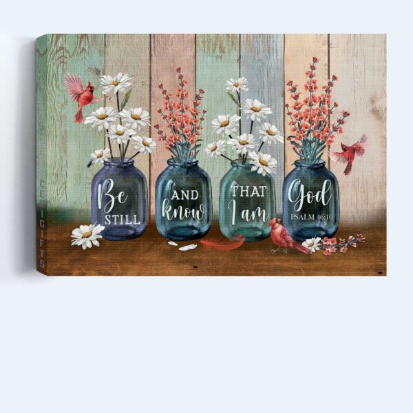 Christian Landscape Poster Home Decor Gift – Be Still and Know – Flower Cardinal Wall Art