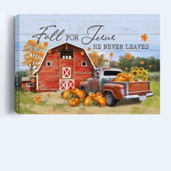 Fall for Jesus Landscape Poster Home Decor Gift – Red Barn Pumpkins Field Sunflower  Poster Home Decor Gift – Christian Wall Art