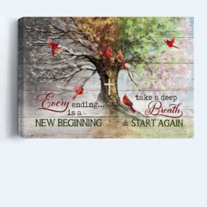 Red Cardinal Landscape Poster - Christian Wall Art with God and Faith - Four Seasons Tree Decor - Gift for Christians 1