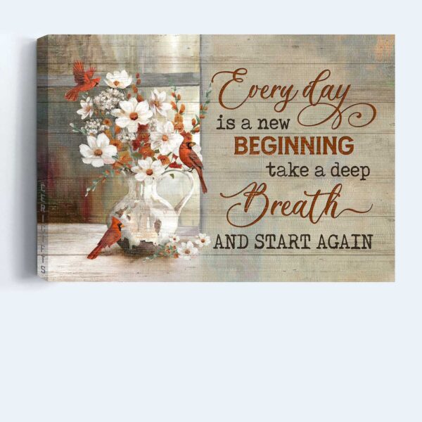 Christian Landscape Poster: Red Cardinals & White Camellia Home Decor Gift