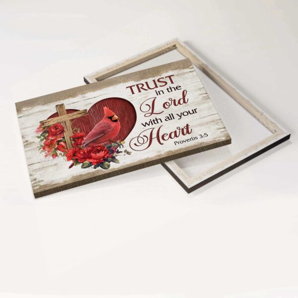 Trust in the Lord Jesus Landscape Poster – Christian Home Decor Gift with Red Heart Rose Garden Cardinal – Christian Wall Art Prints