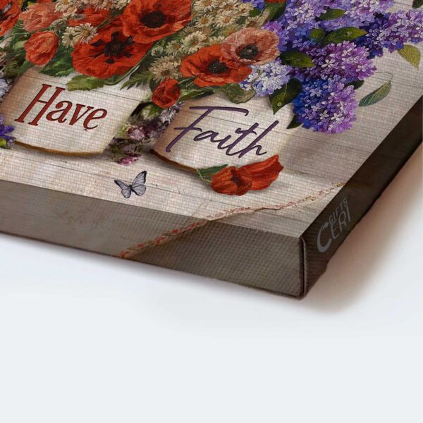 Christian Jesus Landscape Poster Home Decor Gift – Red Poppy Colorful Flower Purple Butterfly – Just Have Faith Wall Art