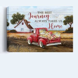 Home Decor Gift: Jesus Landscape Poster - Red Truck Farmhouse Painting - Christian Wall Art Prints 1