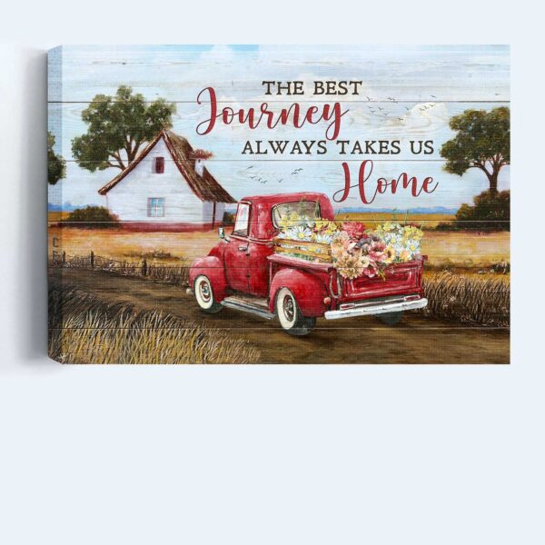 Home Decor Gift: Jesus Landscape Poster – Red Truck Farmhouse Painting – Christian Wall Art Prints