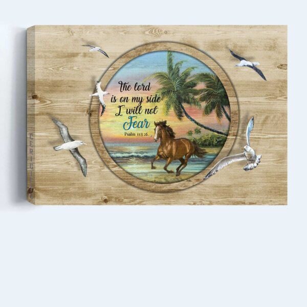 Christian Home Decor Gift: Jesus Landscape Poster with Running Horse Circle Mirror and Seagull Drawing – The Lord is on My Side