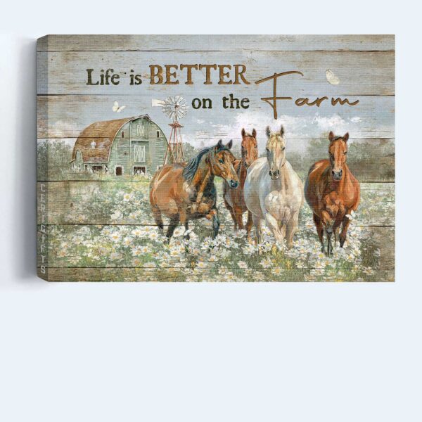 Jesus Landscape Poster Home Decor Gift – Running Horse & Daisy Field – Christian Farm Art Print