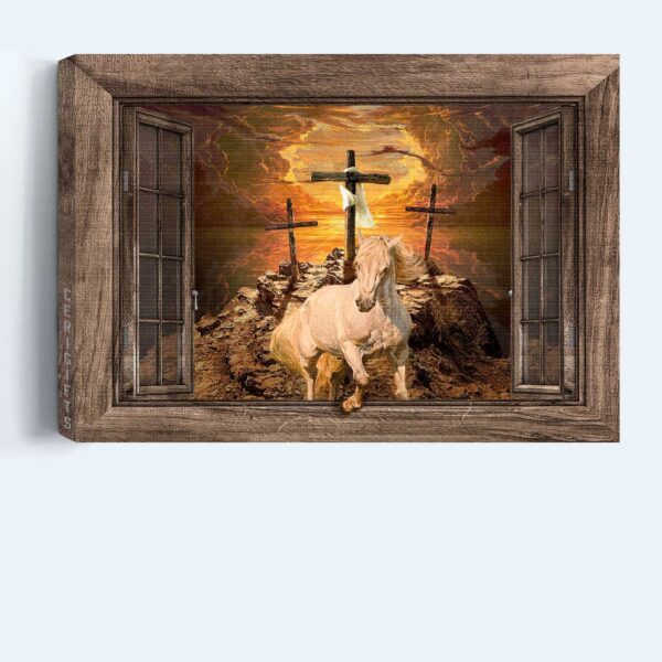 Christian Landscape Poster Home Decor Gift – Running White Horse Painting – Light from Heaven Print Christian Wall Art