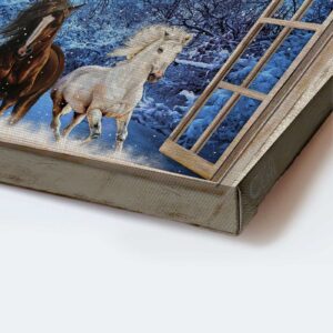 Christian Landscape Poster: Running Horses Blue Night Crystal Cross Winter Forest Poster Home Decor Gift - Unique Home Decor Gift 3
