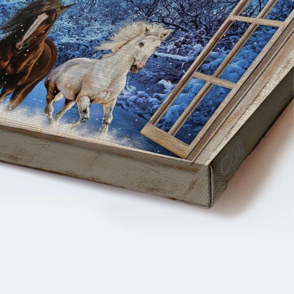 Christian Landscape Poster: Running Horses Blue Night Crystal Cross Winter Forest  Poster Home Decor Gift – Unique Home Decor Gift