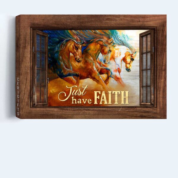 Just Have Faith: Jesus Landscape Poster with Running Horses and Watercolor Painting – Christian Home Decor Gift