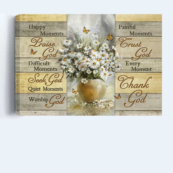 Jesus Landscape Poster: Rustic Daisy Flower & Monarch Butterfly Painting – Christian Home Decor Wall Art