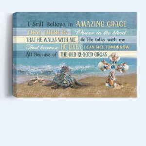 Christian Sea Turtle Landscape Poster: Amazing Grace Wall Art Gift for Home Decor 1