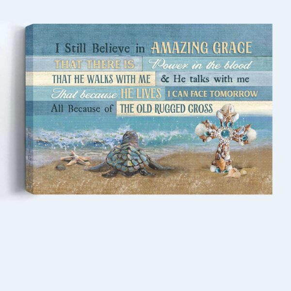 Christian Sea Turtle Landscape Poster: Amazing Grace Wall Art Gift for Home Decor