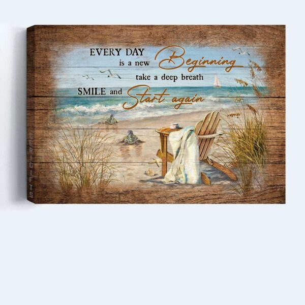 Jesus Landscape Poster Home Decor Gift – Sea Turtle and Beach  Poster Home Decor Gift Art for Christian Home – New Beginnings Wall Decor