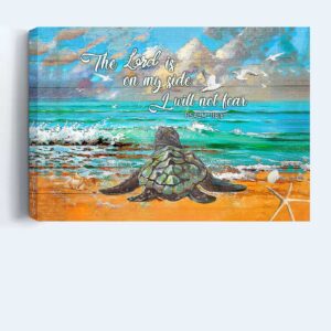 Jesus Sea Turtle Landscape Poster: Christian Home Decor Gift with The Lord is on My Side Quote 1