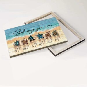 Christian Home Decor: Jesus Landscape Poster with Sea Turtle and Beach Painting - God Says You Are - Wall Art Print Gift 1