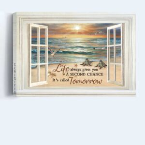 Christian Beach Landscape Poster - Sea Turtle & Seagull Painting Home Decor Gift 3