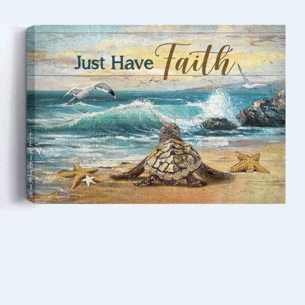 Christian Home Decor Gift: Jesus Landscape Poster with Sea Turtle Starfish and Gull